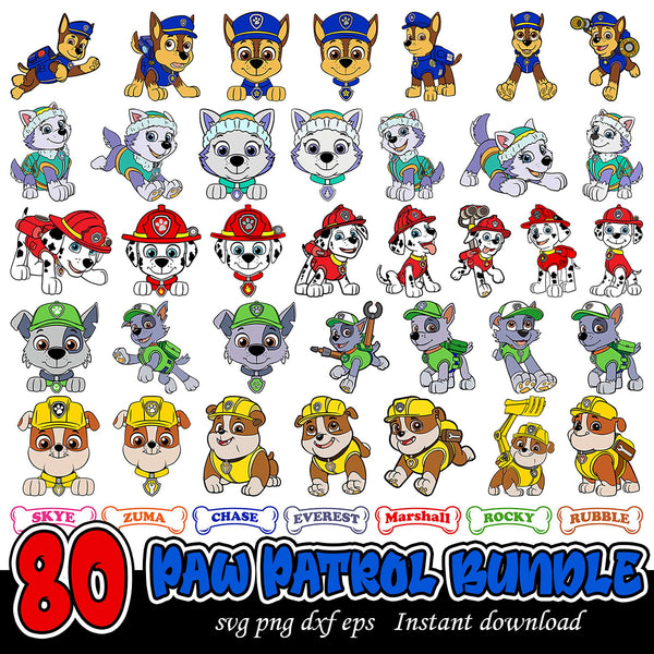 80 Paw Patrol Bundle SVG Designs for Instant Download – svgpan