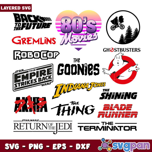 80s Movie SVG Bundle 12 Layered Designs
