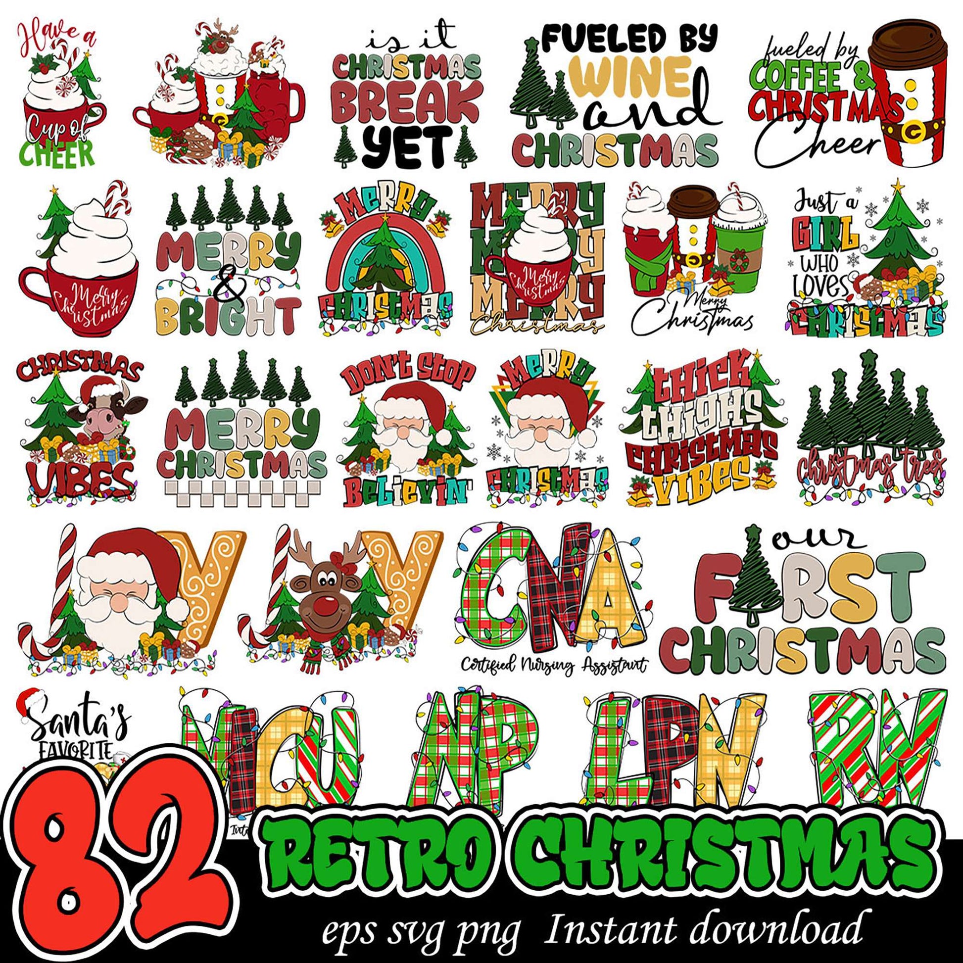 82 Retro Christmas PNG SVG Bundle
