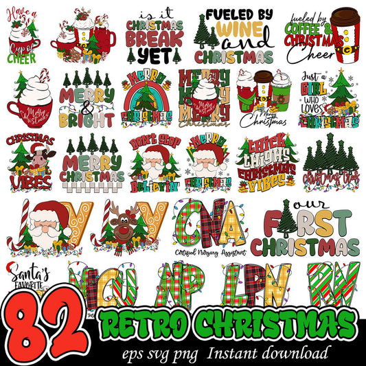 82 Retro Christmas PNG SVG Bundle
