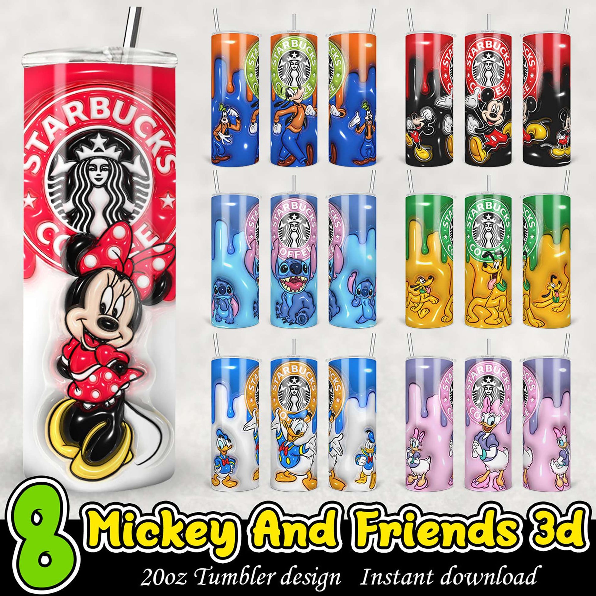 8 Mickey Mouse Friends 20oz Tumbler PNG