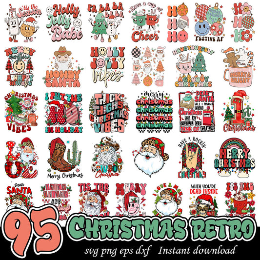 95 Retro Christmas SVG PNG Bundle