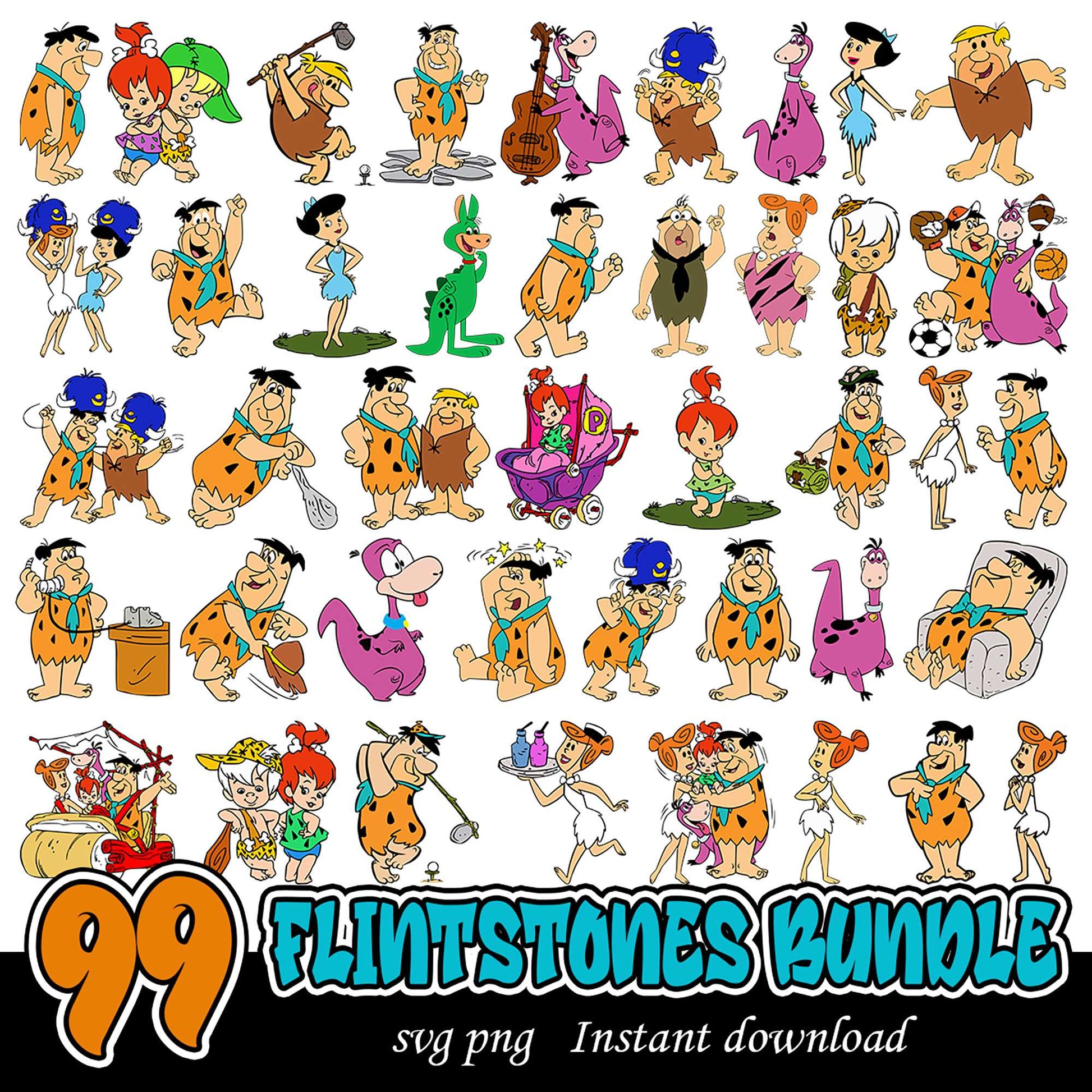 99 Flintstones Bundle SVG Clipart Instant Download Pack