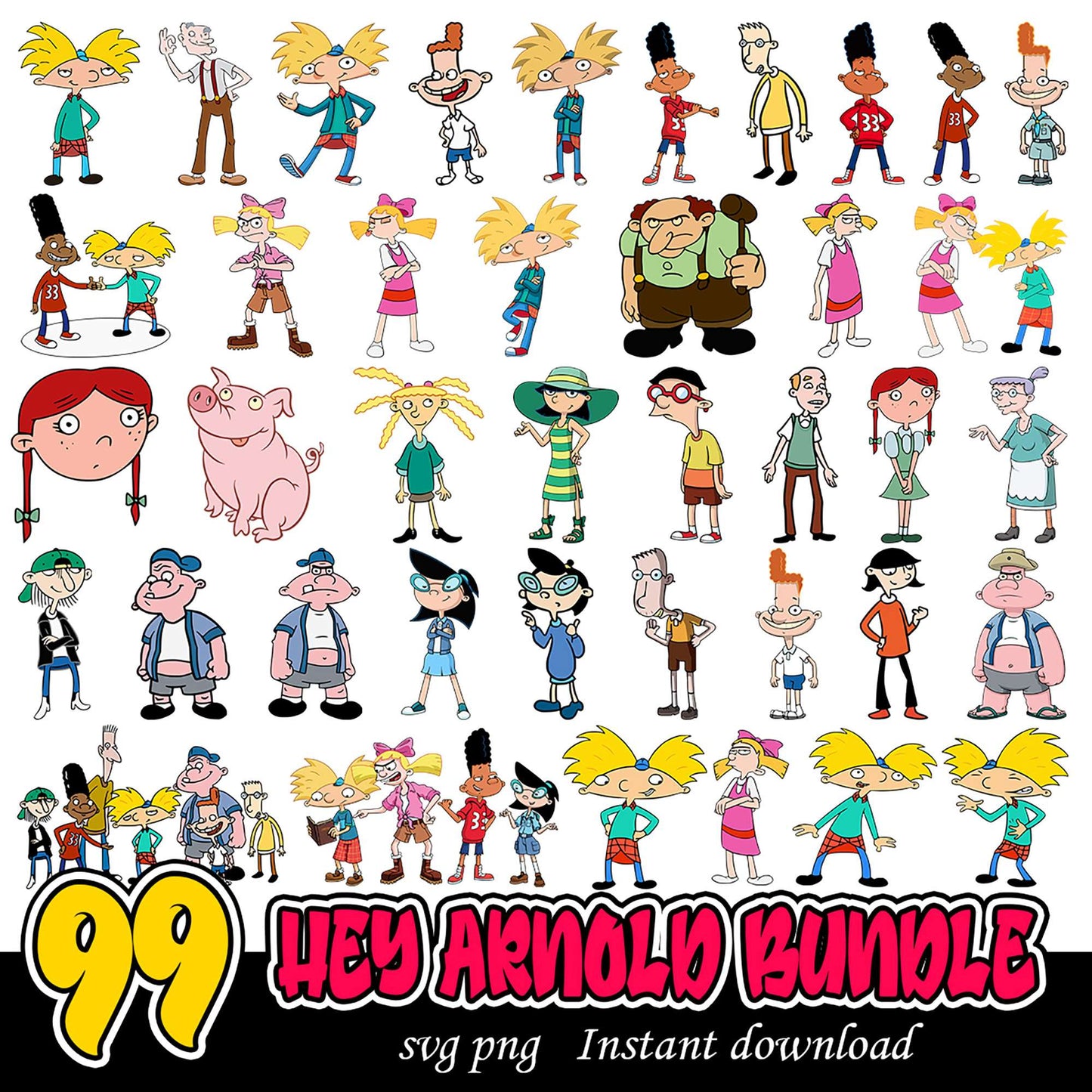 99 Hey Arnold Character Bundle SVG Instant Download Pack