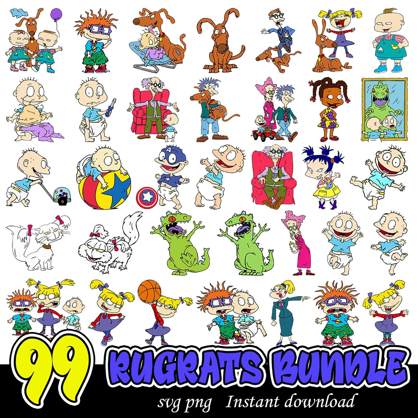 99 Rugrats Bundle SVG PNG Characters for Instant Download