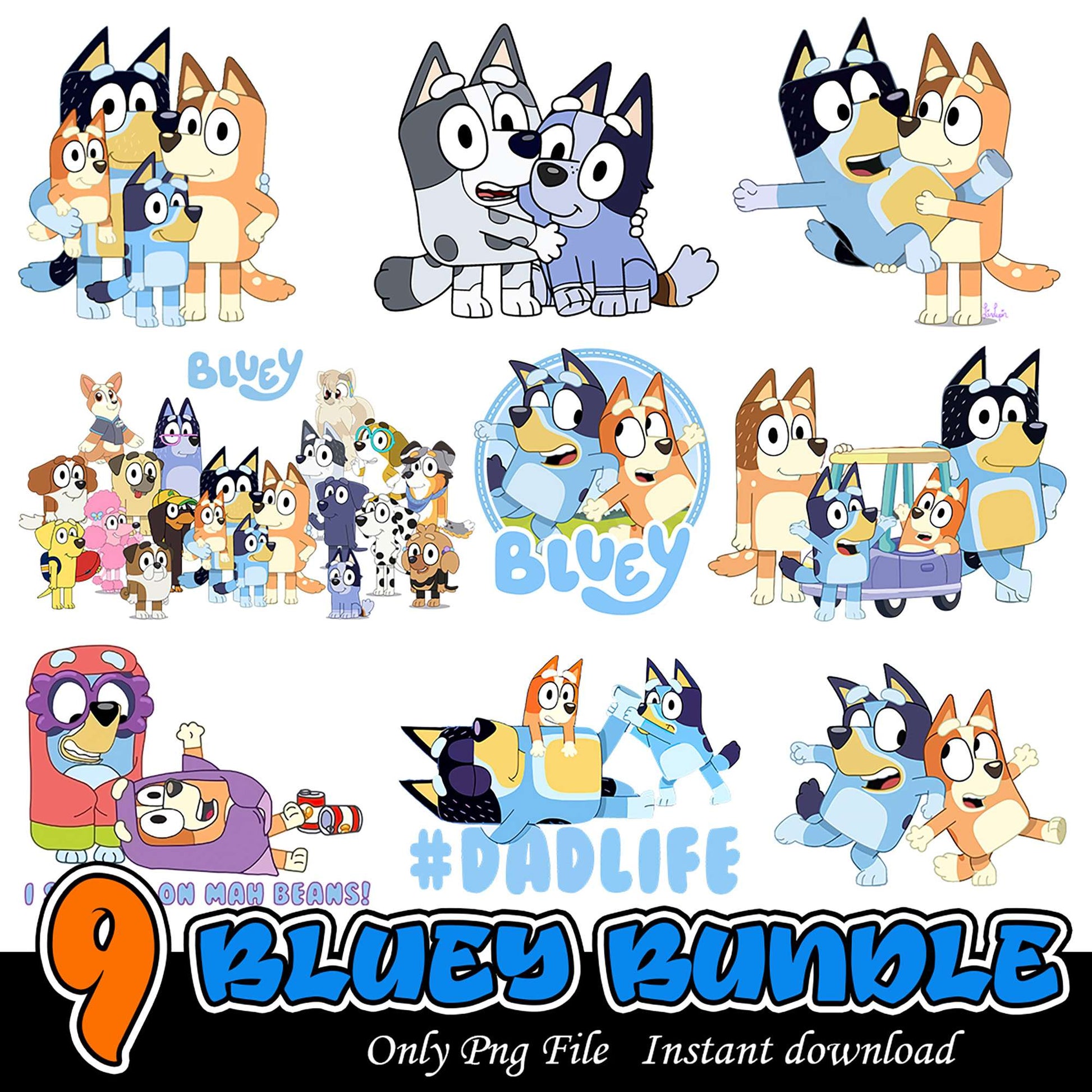 9 Bluey Bundle PNG Files for Instant Download Fun