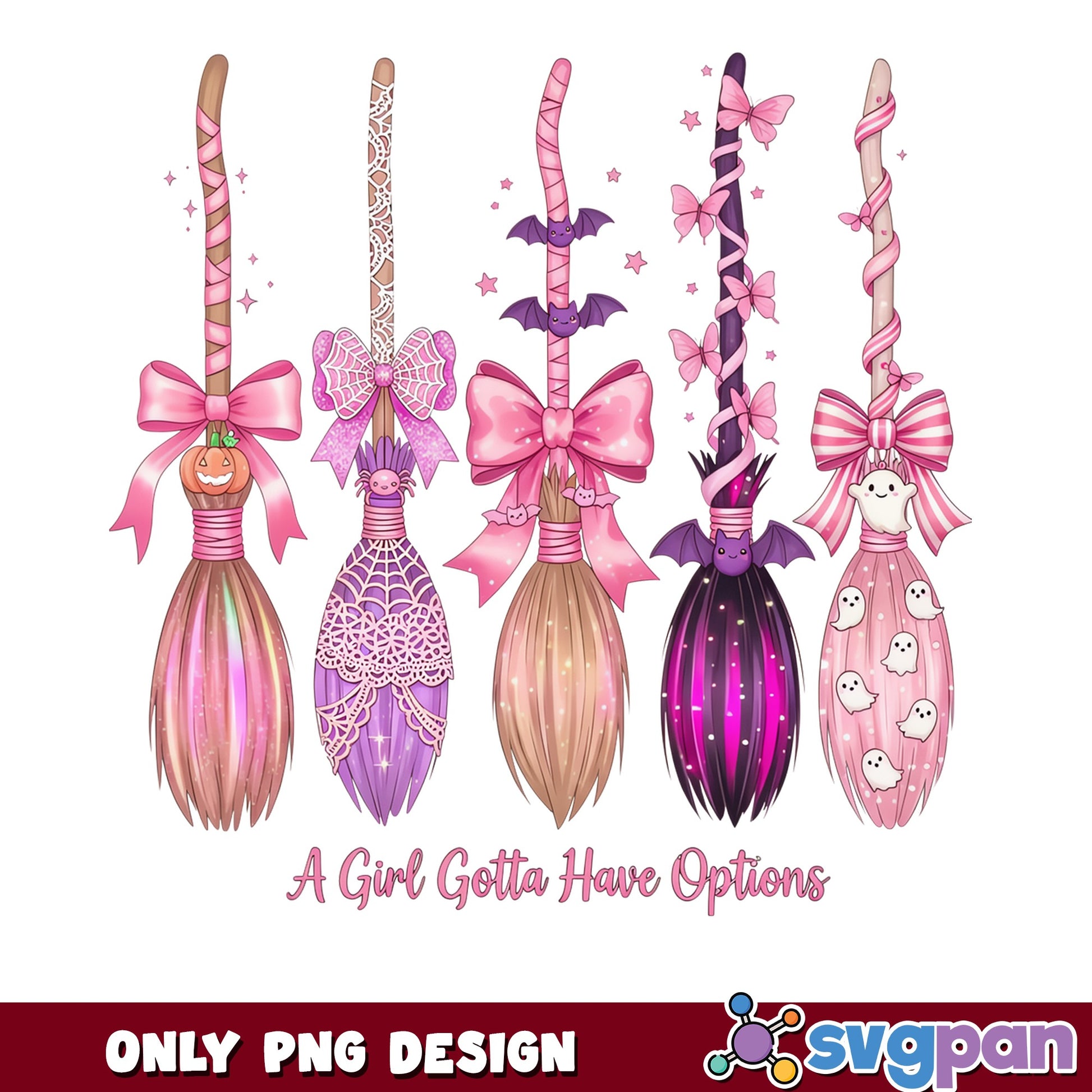 A Girl Gotta Have Options PNG, Witch Broom Halloween PNG, Pink Witch PNG