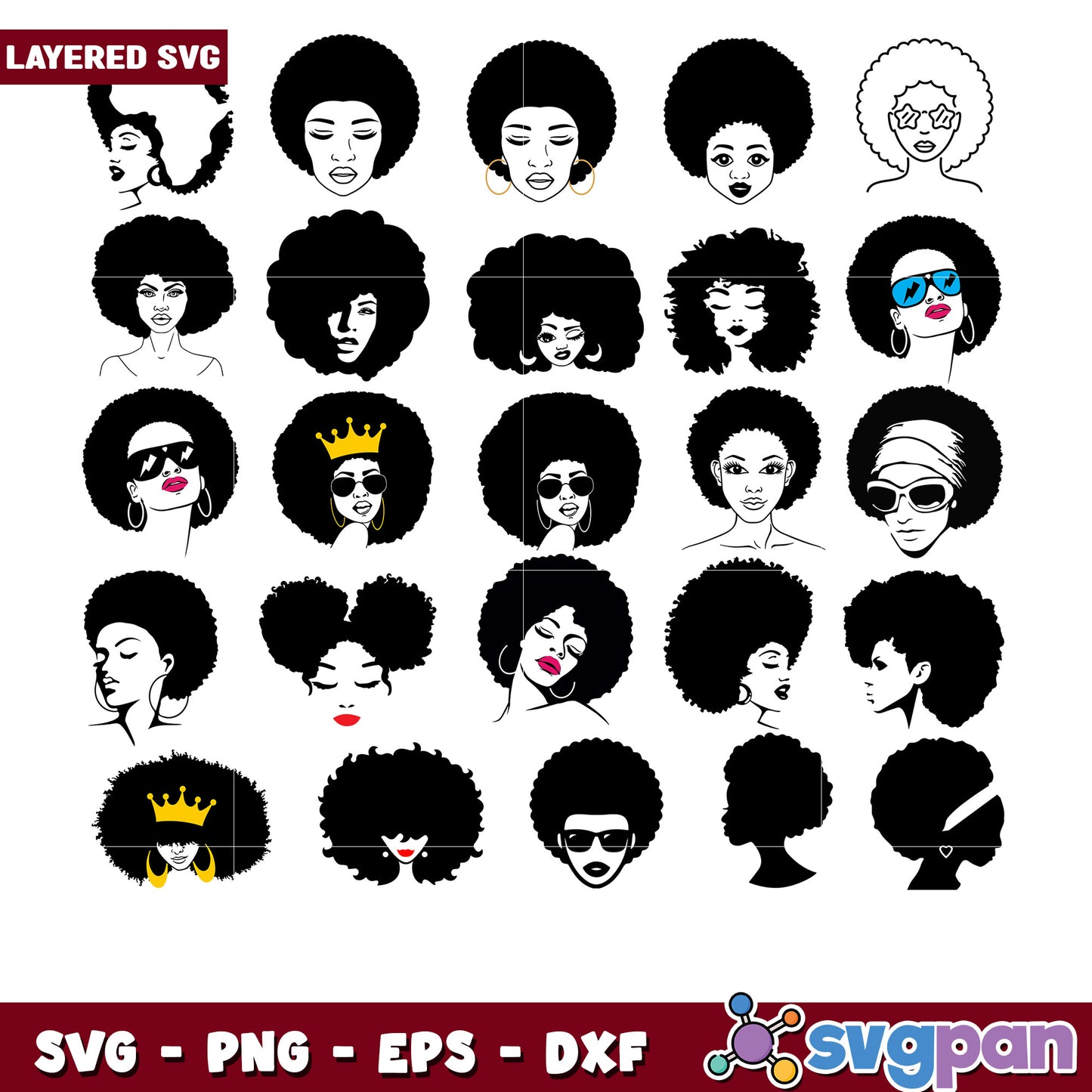 Afro Women SVG Bundle 24 Layered Designs