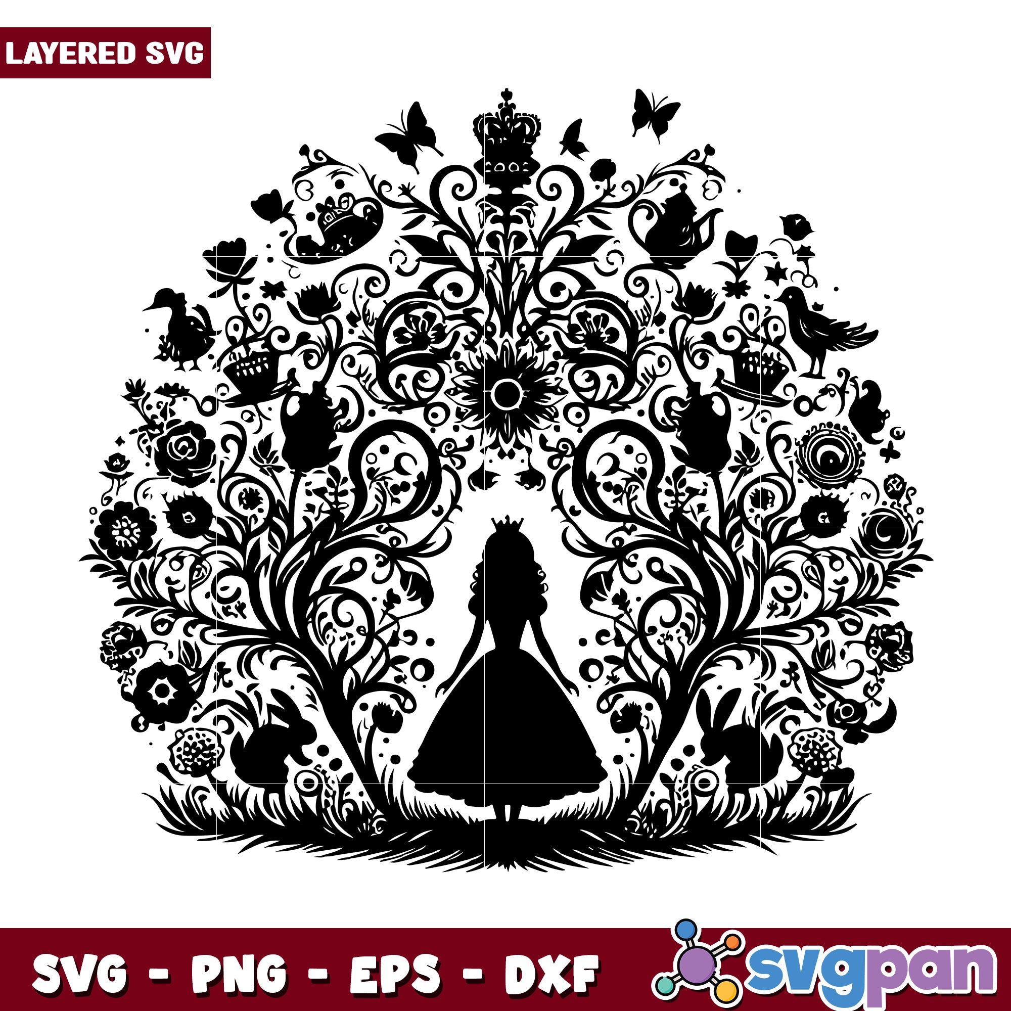Alice Falling Svg Alice in Wonderland Floral SVG Design – svgpan