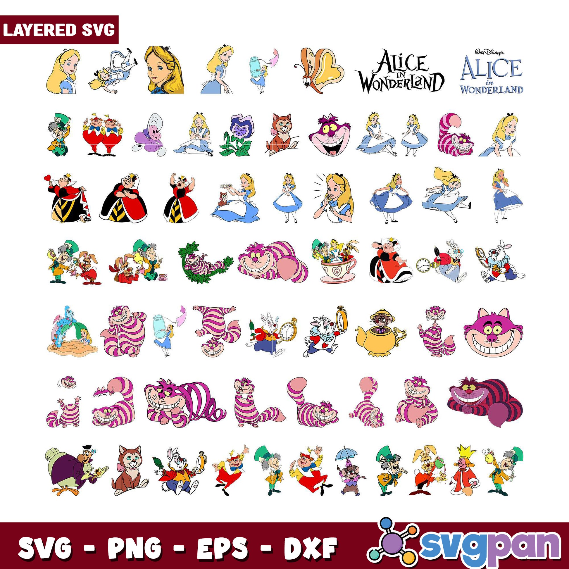 Alice in Wonderland SVG Bundle 50+ Layered Designs
