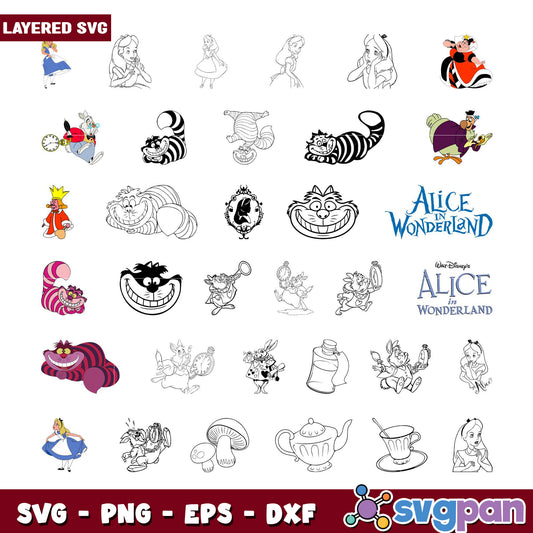 Alice in Wonderland SVG Bundle Layered Files