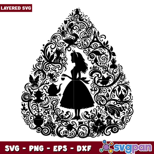 Alice in Wonderland SVG Silhouette Floral Design