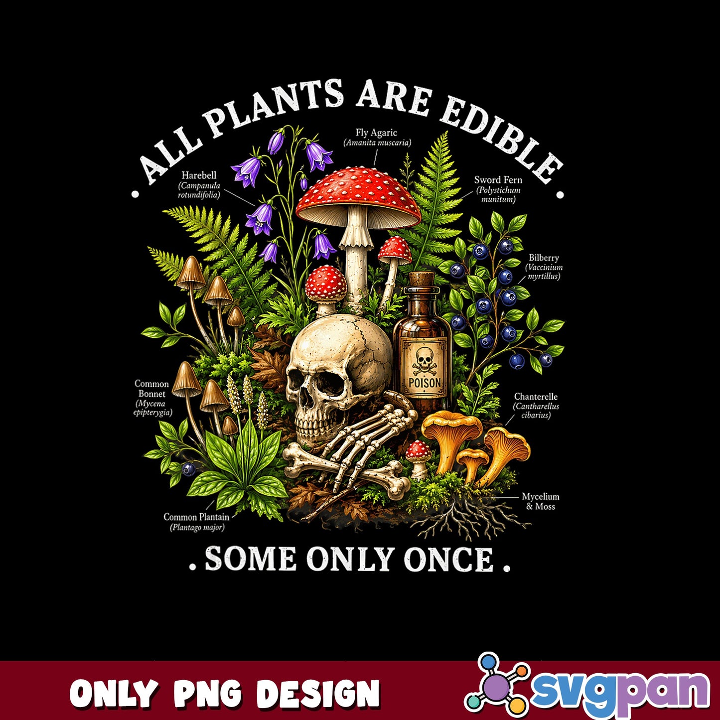 All Plants Are Edible Some Only Once PNG, Mushroom PNG, Skull PNG