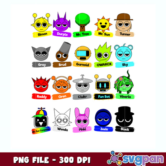 All characters of sprunky toys png, funny toy png, sprunky collection png