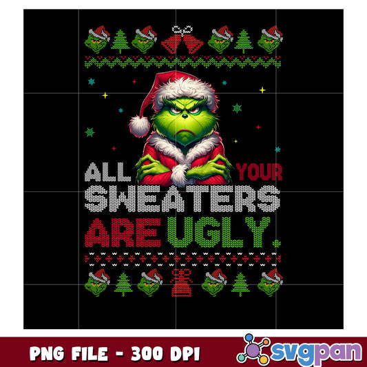 All sweaters png, cartoon png, christmas lights png