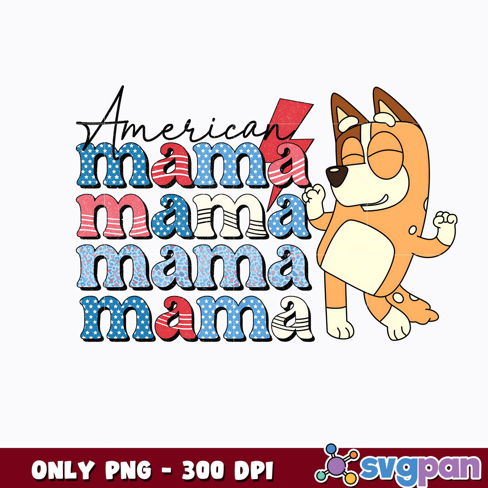 4th of july bluey png, red white bluey png, american mama bluey png