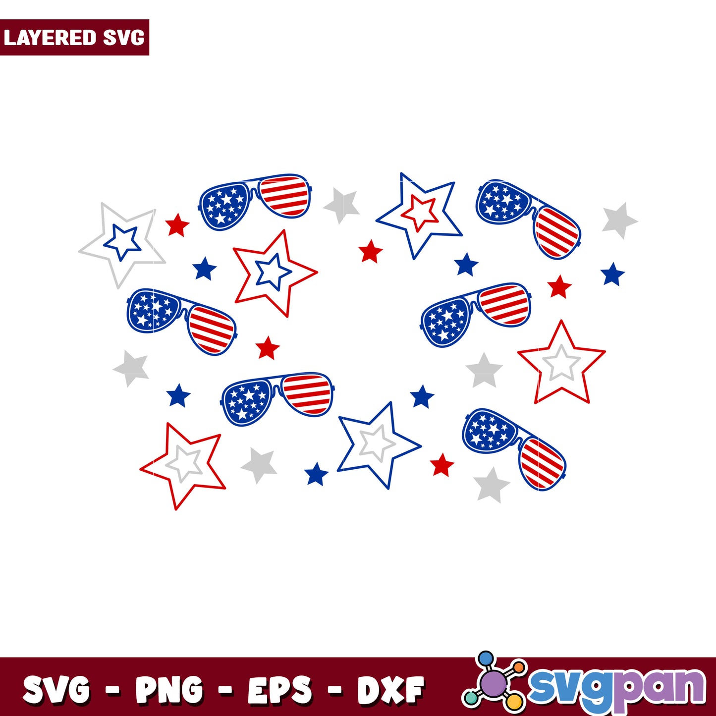 American Stars and Sunglasses SVG Design, Perfect for Crafts and Parties