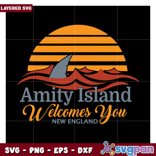 Amity Island Welcomes You in New England, Layered SVG Design Download