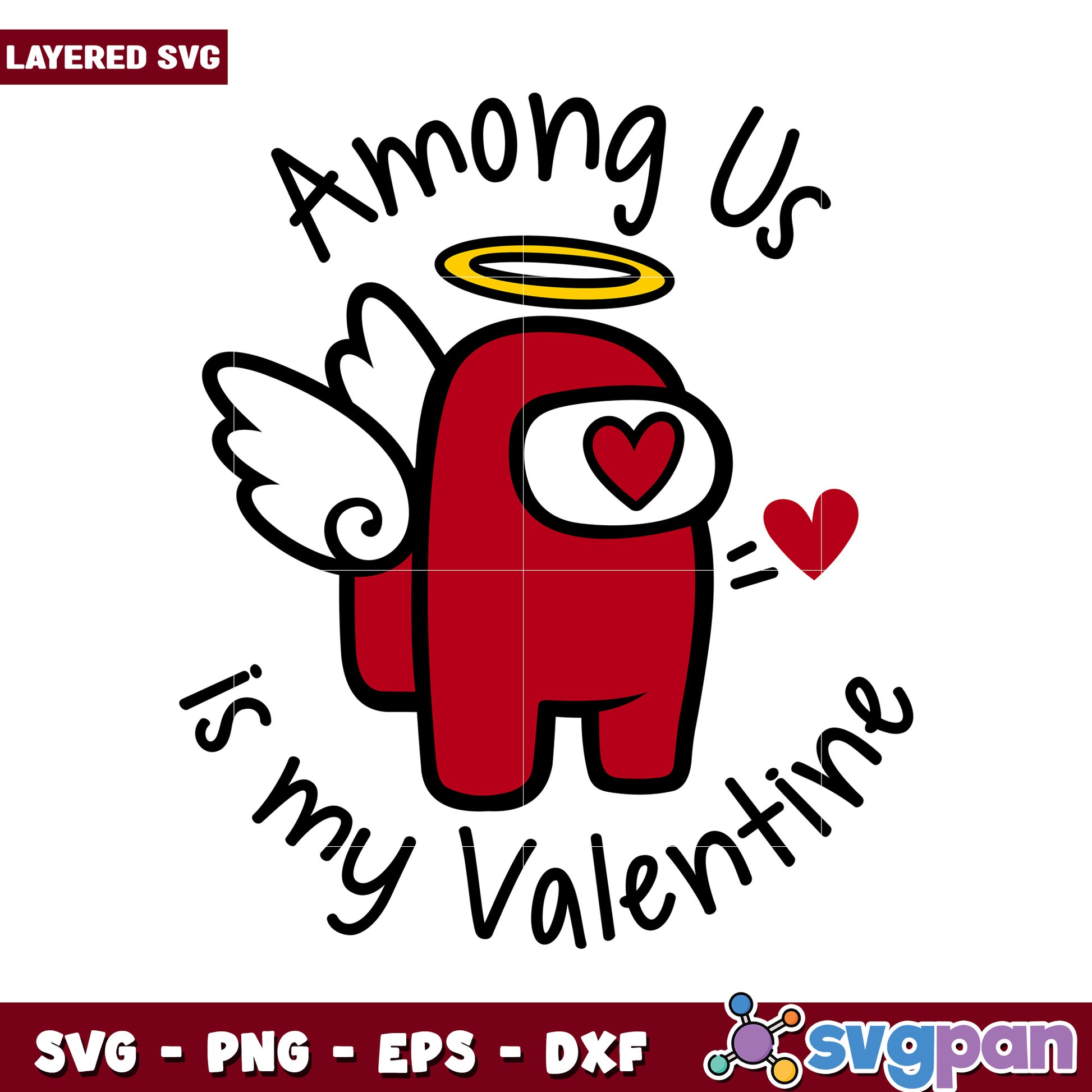 Among Us Valentine design is perfect for your projects, layered SVG file available