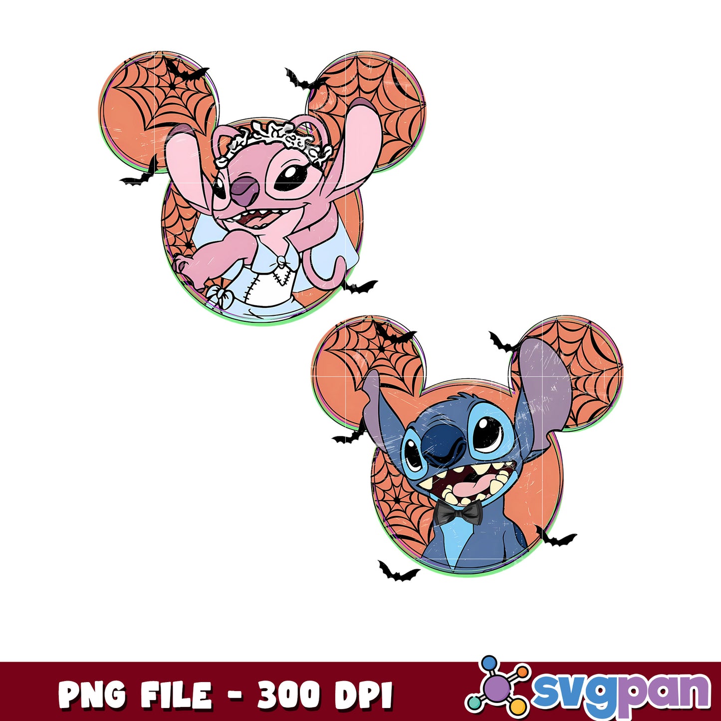 Angel and stich png, spooky season png, halloween pajamas png