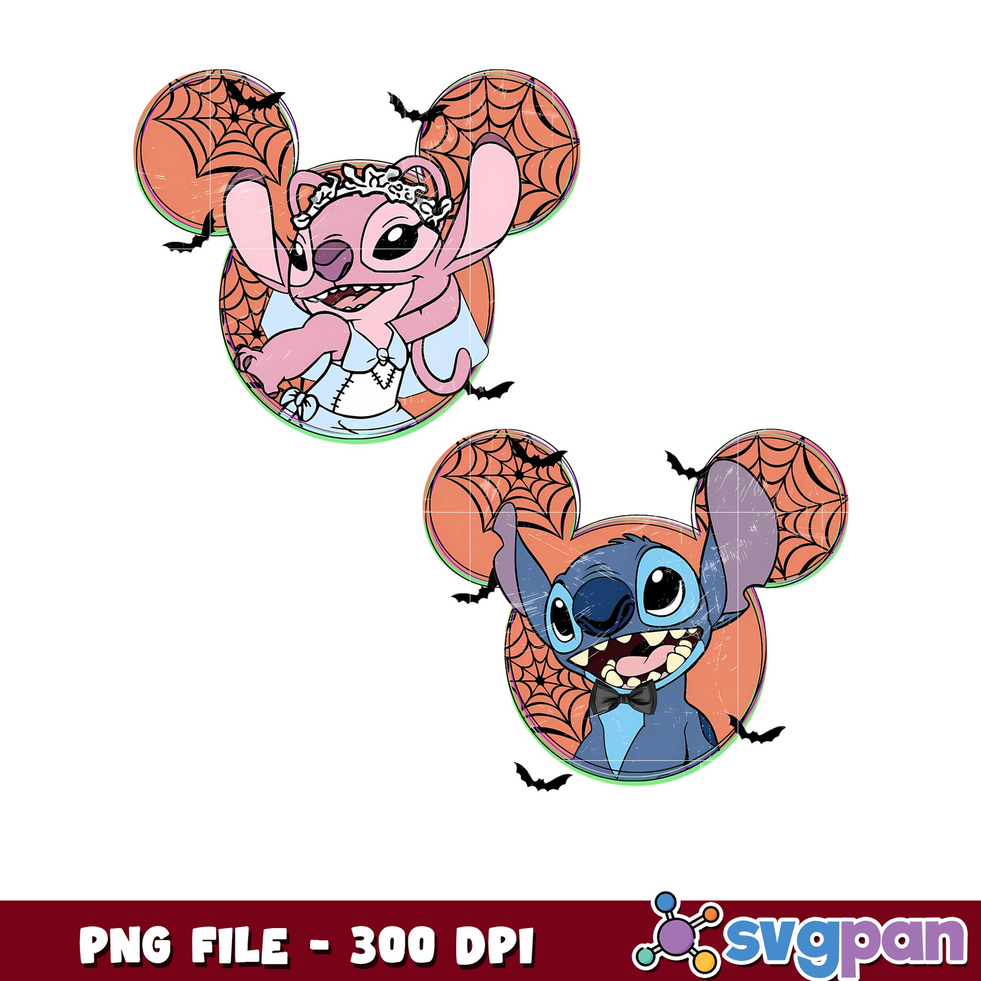 Angel and stich png, spooky season png, halloween pajamas png