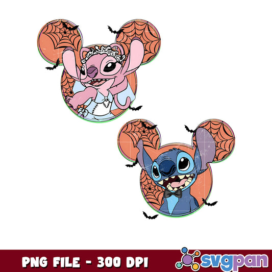 Angel and stich png, spooky season png, halloween pajamas png
