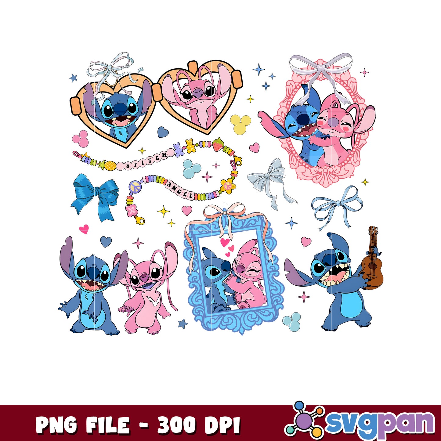 Angel and stitch cute couple photo frame png, disney characters png, disneyland png