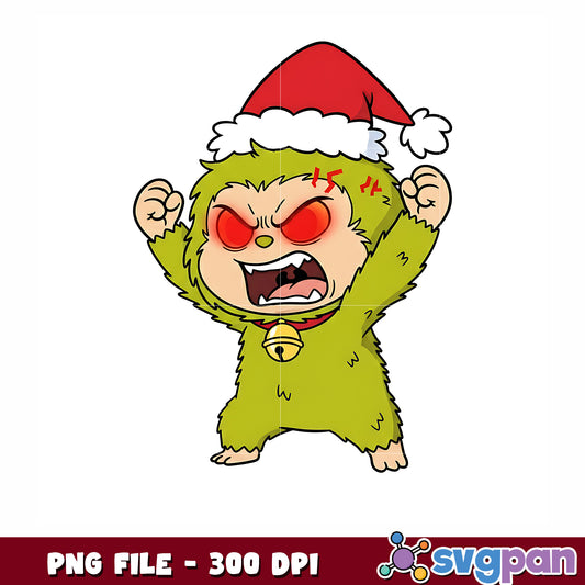 Angry grinch bubu png, christmnas toys png, christmas labubu png