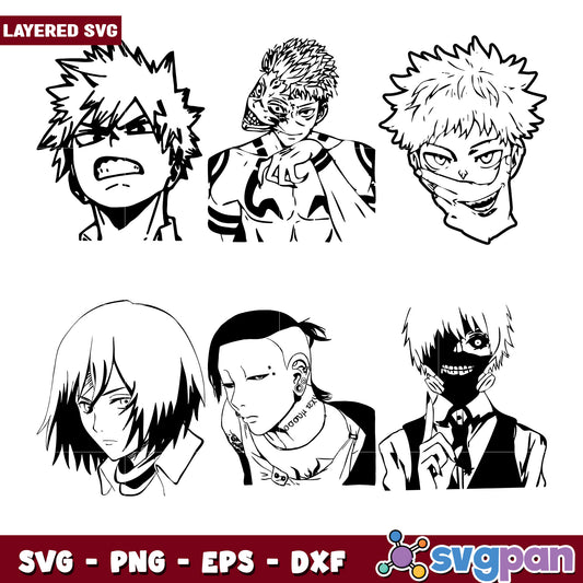 Anime Character Bundle Layered SVG Design Set