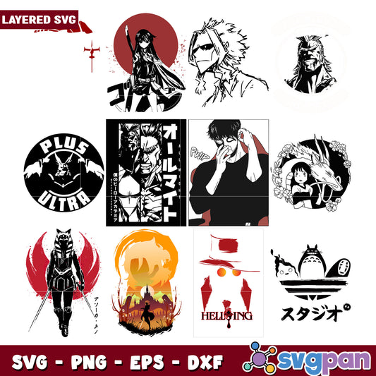 Anime Character Bundle Layered SVG Designs Pack