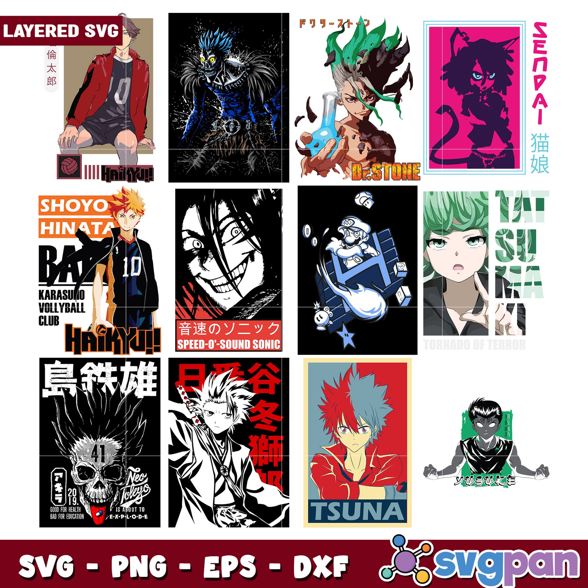 Anime Character Bundle SVG Files for Crafts