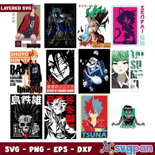 Anime Character Bundle SVG Files for Crafts