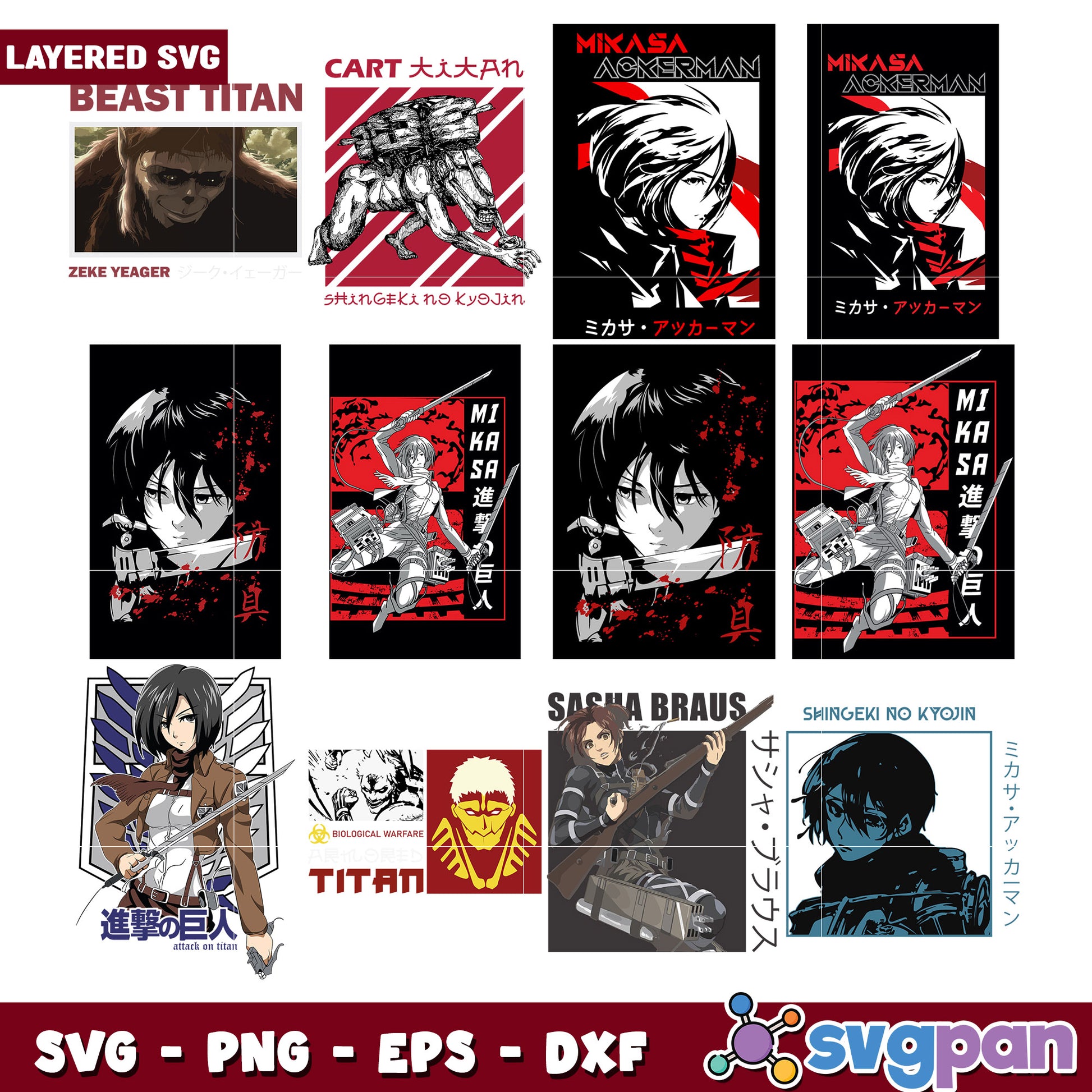 Anime Character SVG Bundle Attack on Titan Designs
