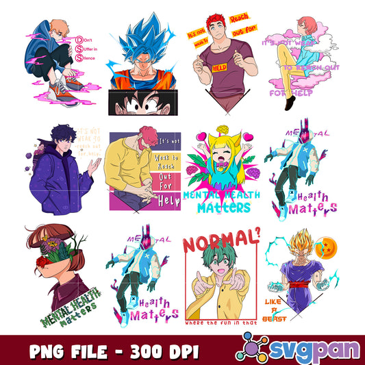 Anime Mental Health PNG Bundle 300 DPI