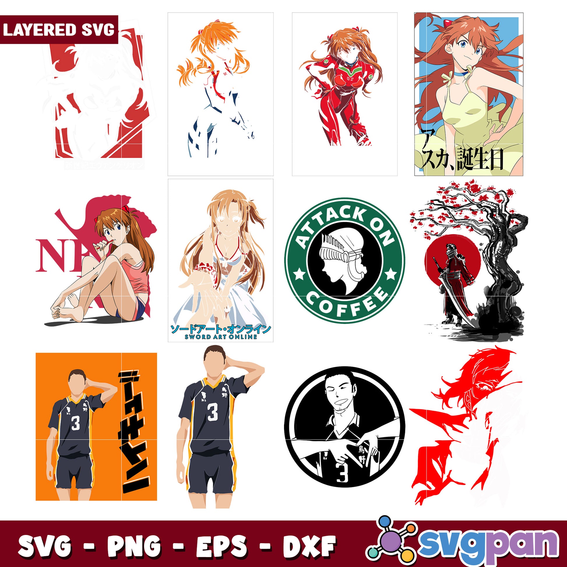 Anime SVG Bundle Layered PNG EPS DXF