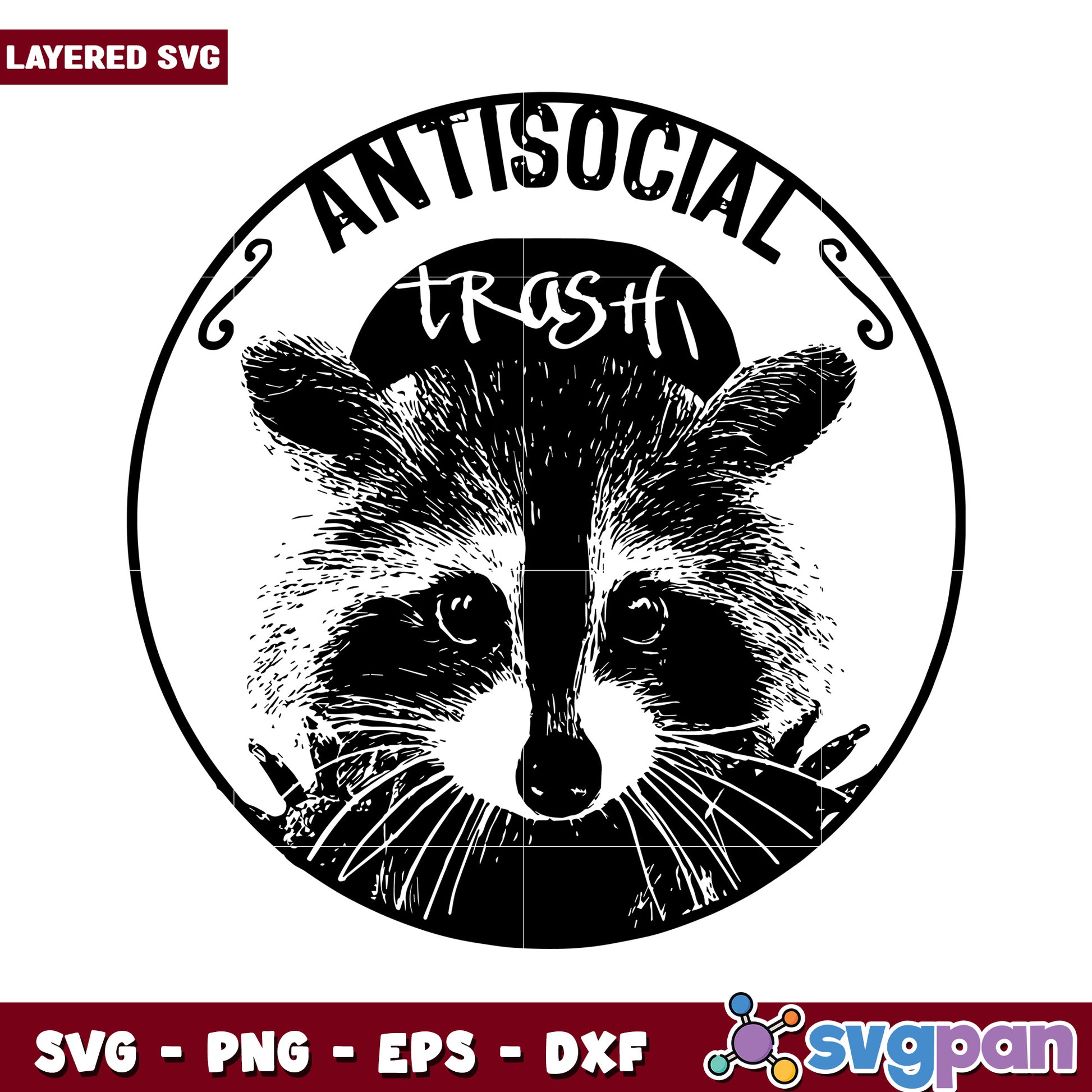 Antisocial Trash Raccoon SVG Design, Perfect for Craft Projects