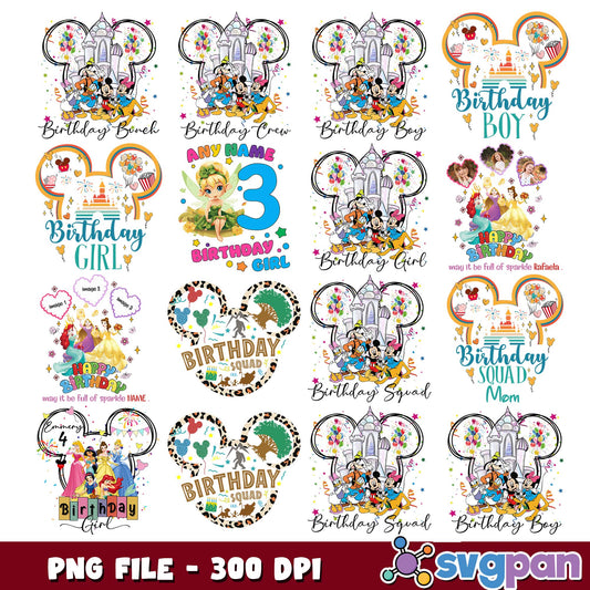 Any name birthday squad png bundle