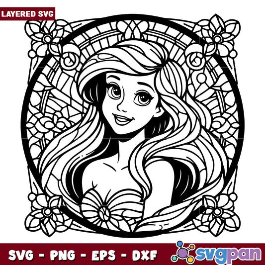 Ariel SVG Coloring Page Mandala Design