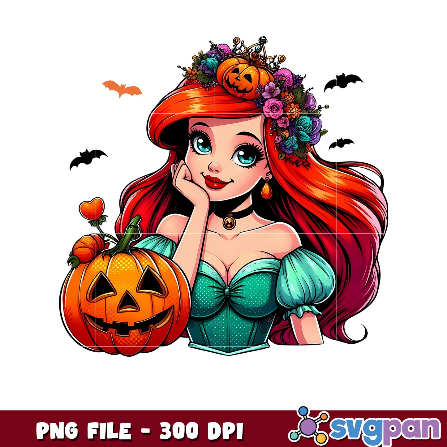 Ariel halloween png, halloween decor png, halloween pumpkin png