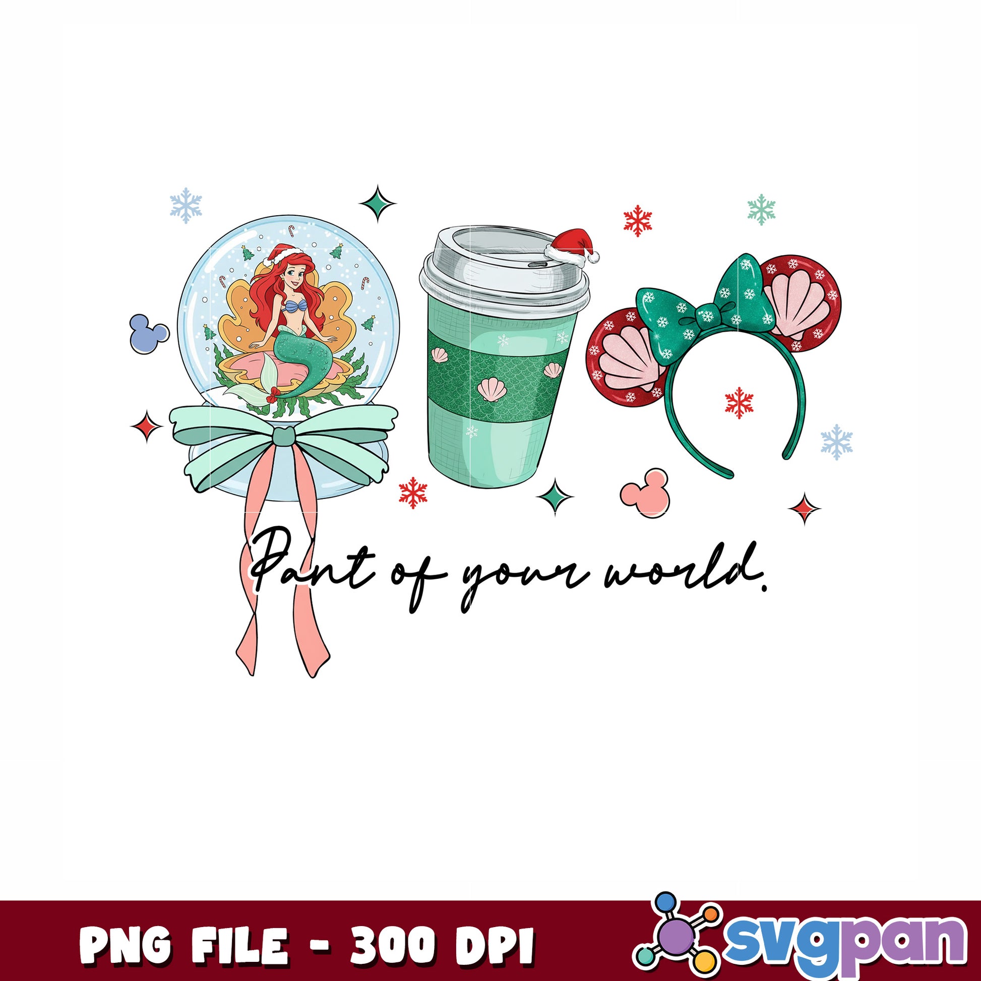 Ariel princess png, christmas ariel png, christmas decor png