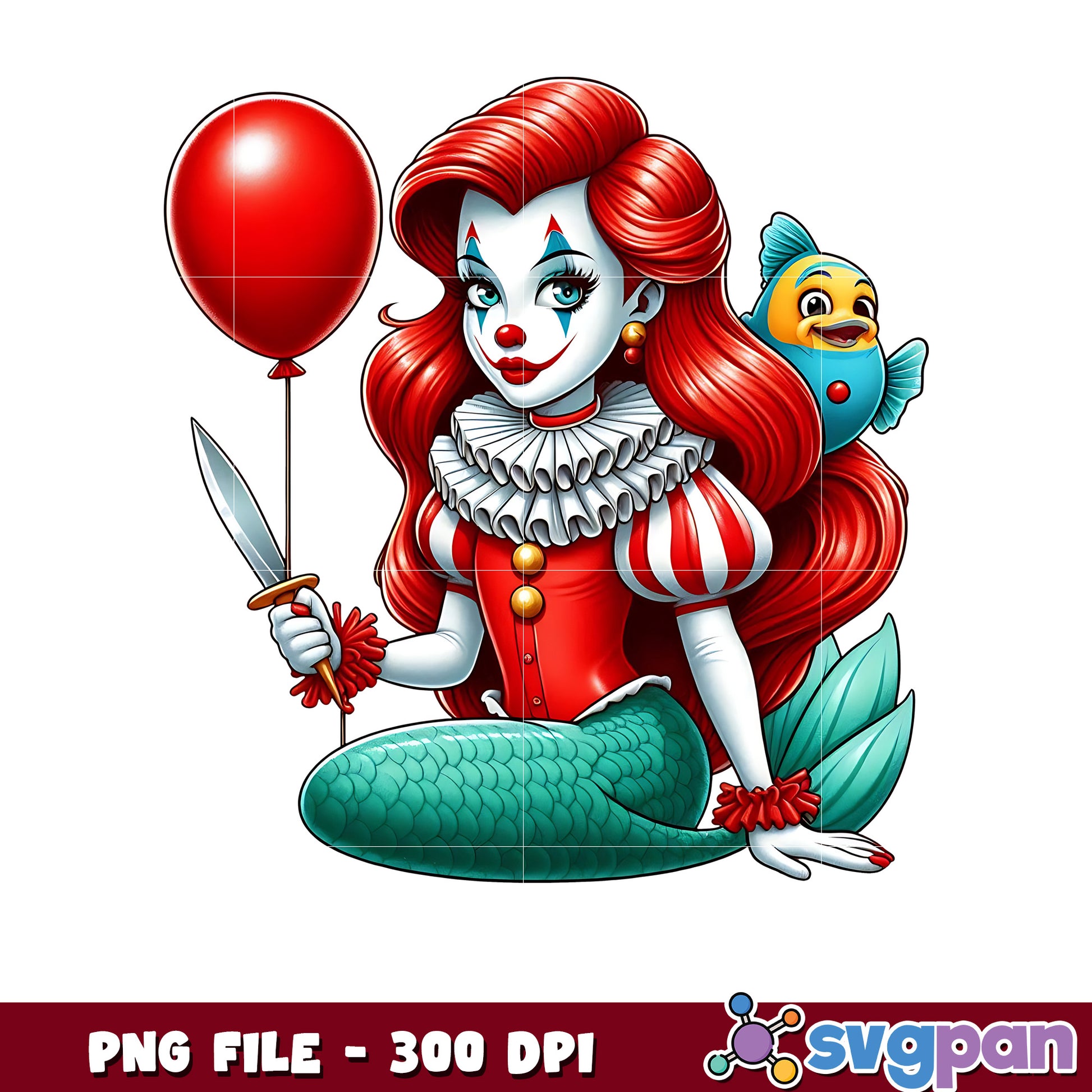 Ariel the clown png, disney princess png, disneyland halloween png