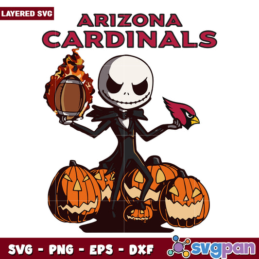 Arizona cardinals jack svg, jack o'lantern cardinals design svg, spooky football fan art svg