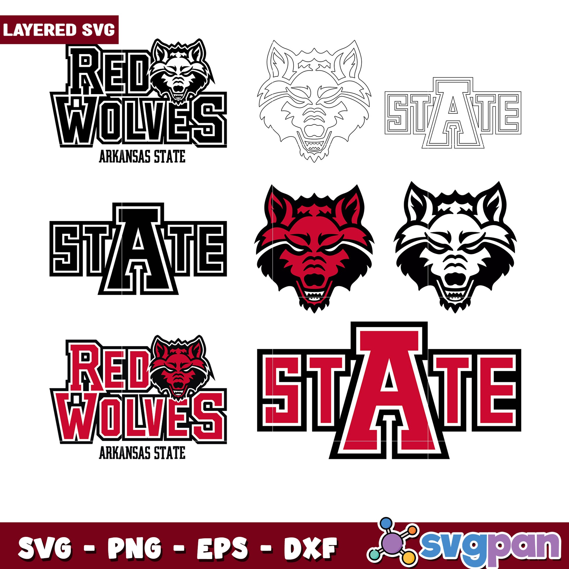 Arkansas State Red Wolves SVG Bundle Designs Set