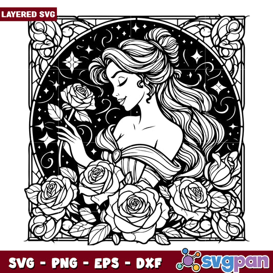 Art Nouveau Rose Woman SVG