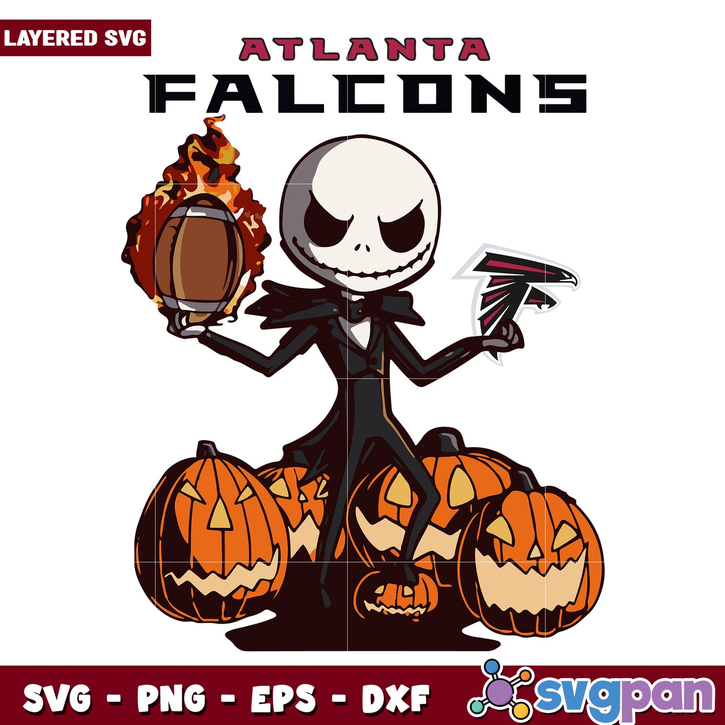 Atlanta falcons jack svg, halloween falcons design svg, spooky jack o'lantern nfl svg
