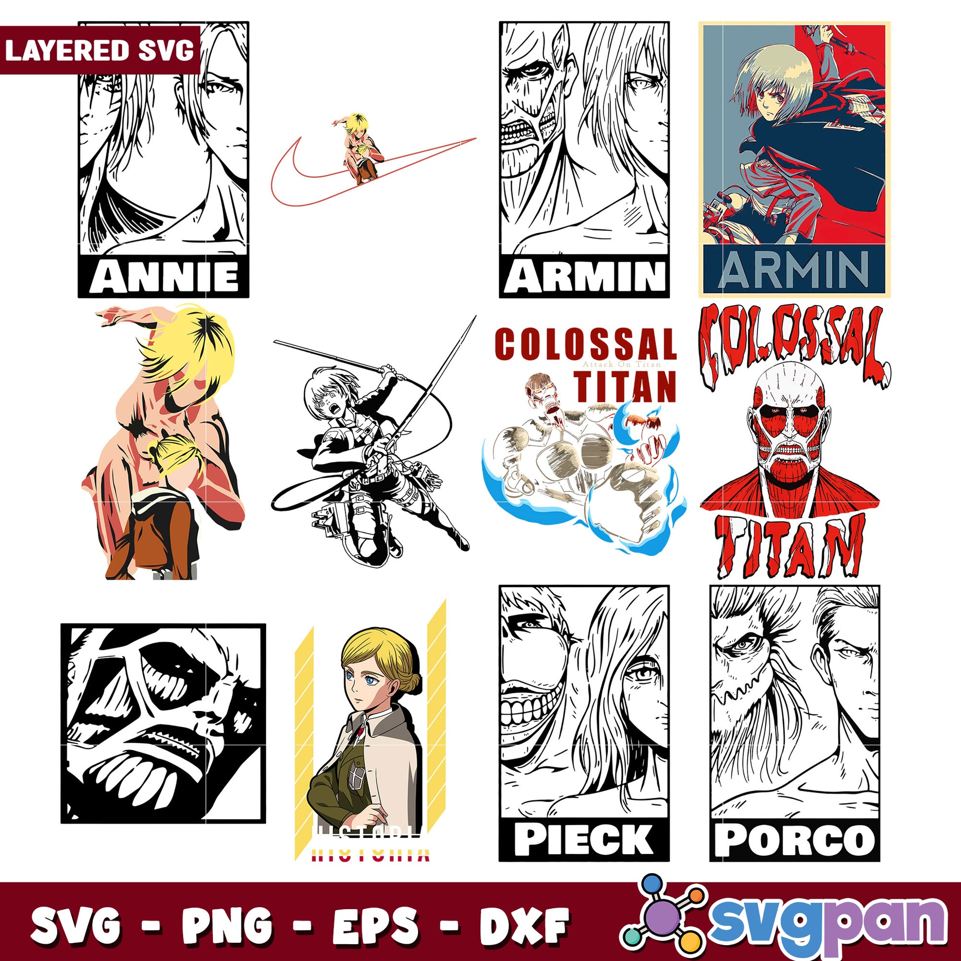 Attack on Titan Character Bundle SVG Files Pack