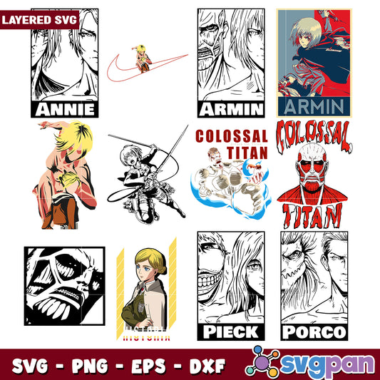 Attack on Titan Character Bundle SVG Files Pack