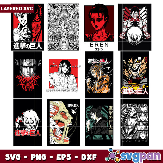 Attack on Titan SVG Bundle Layered Art Designs
