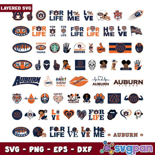 Auburn Tigers Layered SVG Bundle for Crafting Love