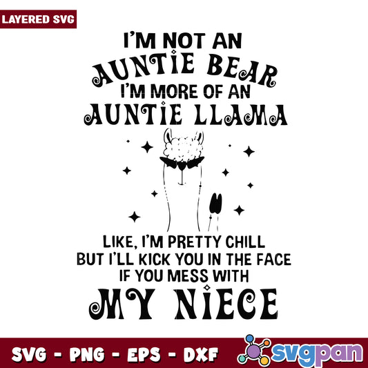 Auntie Llama SVG Design, Funny Quote for Niece Lovers